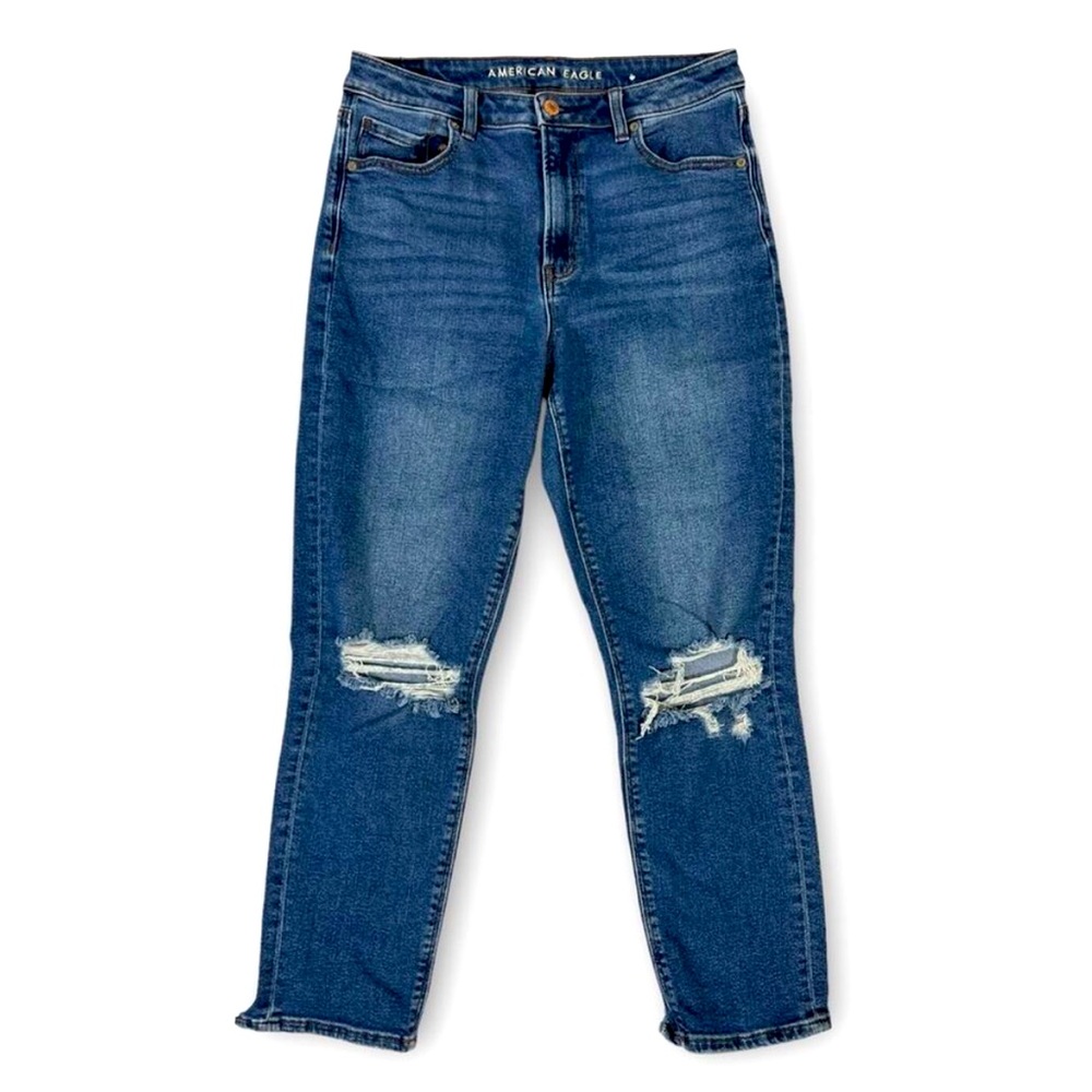 American Eagle Stretch Mom Jean Medium Wash Distressed Size 8 Regular
